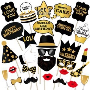 Party Propz Birthday Photo Booth Props – 29pcs Set with Funny Crown, Fun Mask, Hats, Beard, Happy Face, Mustache | Birthday Props | Party Props | Party Props Props for Adults