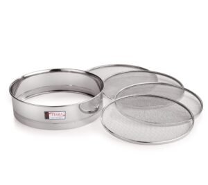 TIARA – 4in1 Stainless Steel Interchangeable Sieve Set of 5 Flour Chalni Spices Food Strainers Atta Chalni Jaali Channi Atta Maida Strainer Silver