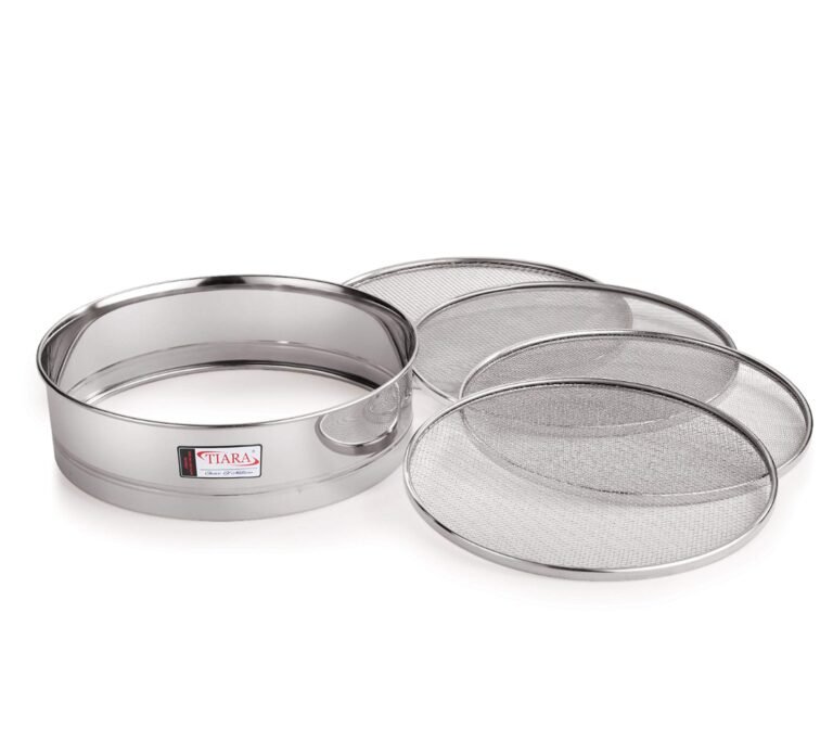 TIARA – 4in1 Stainless Steel Interchangeable Sieve Set of 5 Flour Chalni Spices Food Strainers Atta Chalni Jaali Channi Atta Maida Strainer Silver