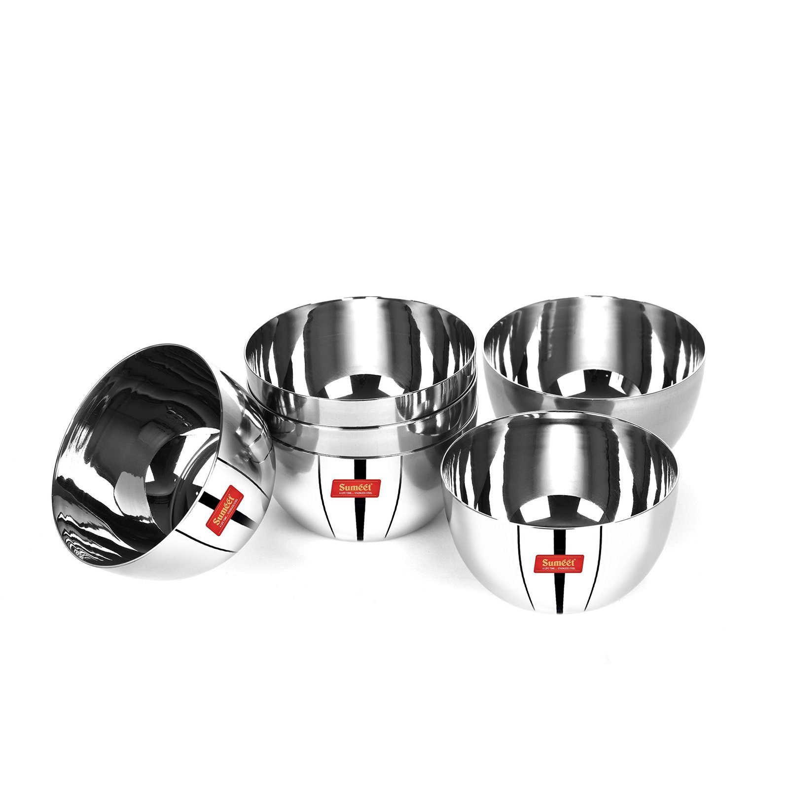 Sumeet Stainless Steel Big Apple Bowl, 9.8cm Dia (Set of 6, 300 ml Each)