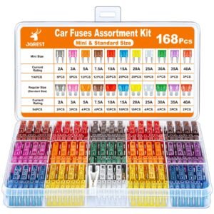 JOREST 160 Pcs Car Fuse Assortment Kit, 96 Mini Blade Fuses Automotive + 64 Standard Auto Fuses + 2 Fuse Pullers – for Car/RV/Truck/Motorcycle/Boat (2Amp 3A 5A 7.5A 10A 15A 20A 25A 30A 35A 40A)