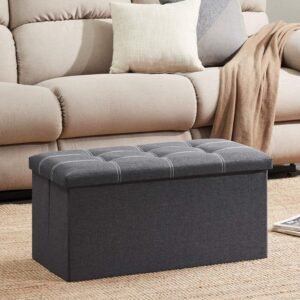 ABTRIX WITH AB 30 inches Storage Ottoman Bench, Foldable Footrest Shoe Bench with 80L Storage Space, End of Bed Storage Seat, Support 150kg, Linen Fabric, Grey