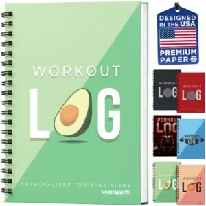 Workout Log Gym Workout Planner for Daily Fitness Tracking Goals Setting – A5 Size, 6 x 8, Avo Green – Improved Thicker Cover – Men Women Personal Home Gym Training Diary – Log Book – by Workout Log Gym.