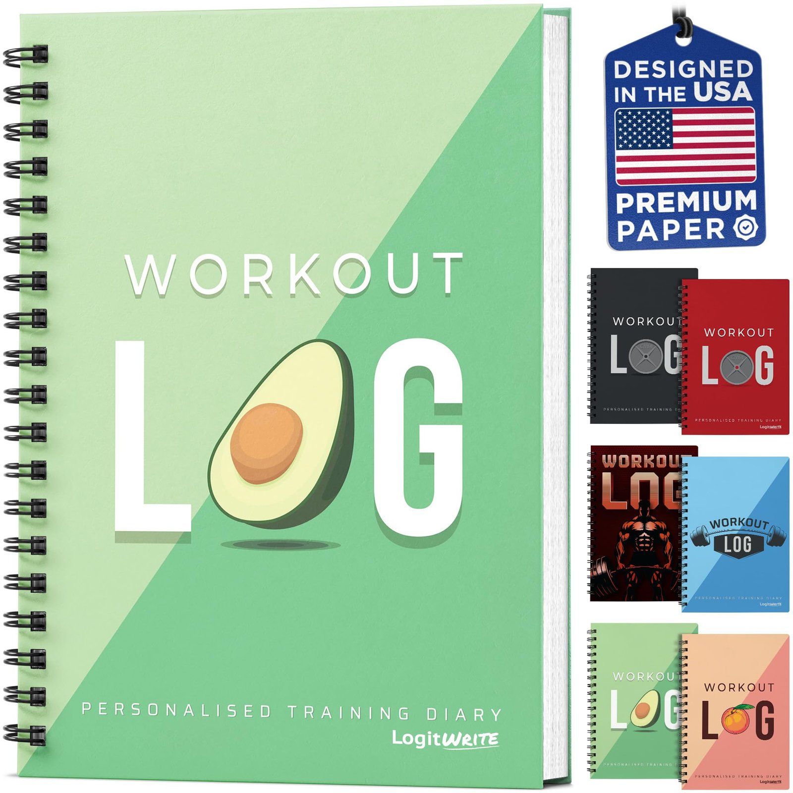 Workout Log Gym Workout Planner for Daily Fitness Tracking Goals Setting – A5 Size, 6 x 8, Avo Green – Improved Thicker Cover – Men Women Personal Home Gym Training Diary – Log Book – by Workout Log Gym.