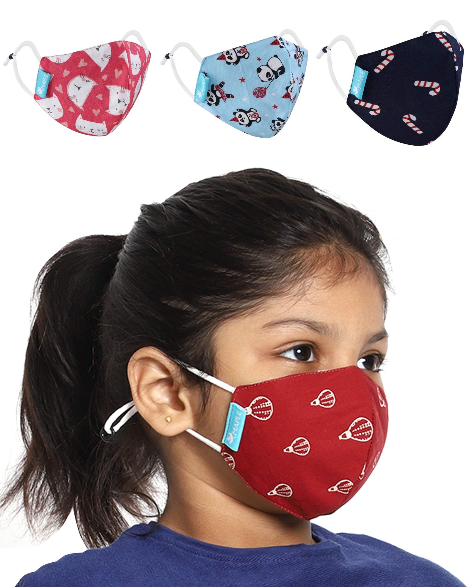 MAPLE Anti-Pollution 3 Layer Filtration System Cotton Breathable Washable And Reusable face Mask For Kids Boys/Girl Unisex Multi Colour Kids,Make in India