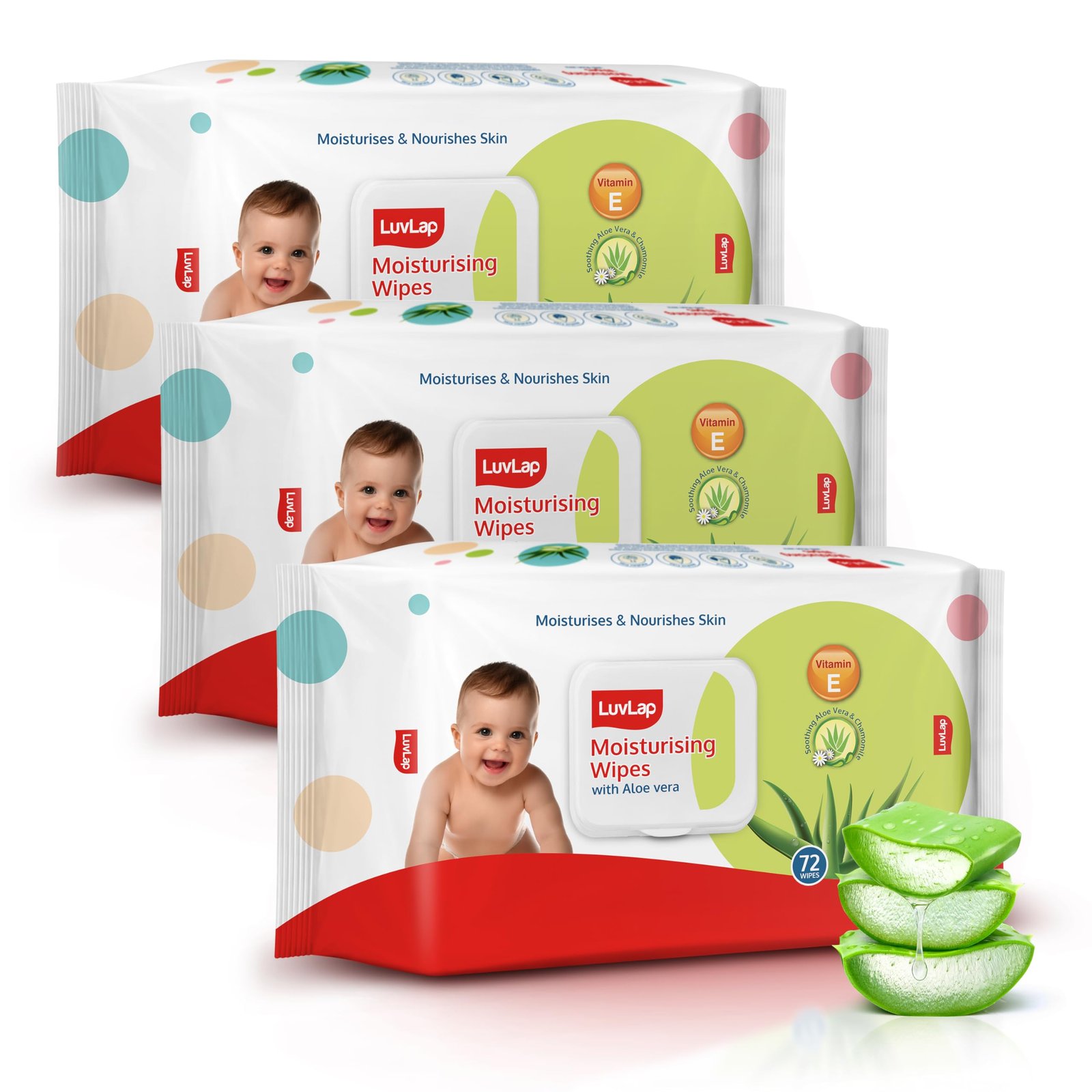 LuvLap Moisturising Wipes with Aloe Vera Lid (72 Wipes/Pack, Pack of 3)