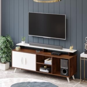 BLUEWUD Skiddo Engineered Wood TV Entertainment Unit Set Top Box Stand/TV Cabinet with Shelves for Books & Décor Display Unit Bed Living Room Upto 55 Inches – DIY (Brown Maple & White)