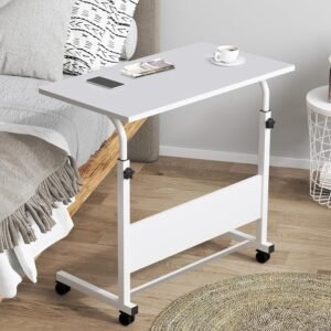 Torche Ironwood Multipurpose Height Adjustable Movable Table for Computer & Laptop Table with Wheels (Big-Frosty White)(White-Frame)