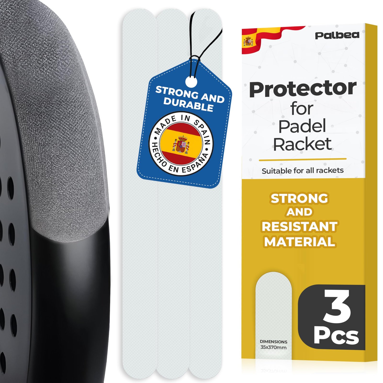 Palbea Transparent Padel Racket Protector – Pack of 3 – Frame Tape.