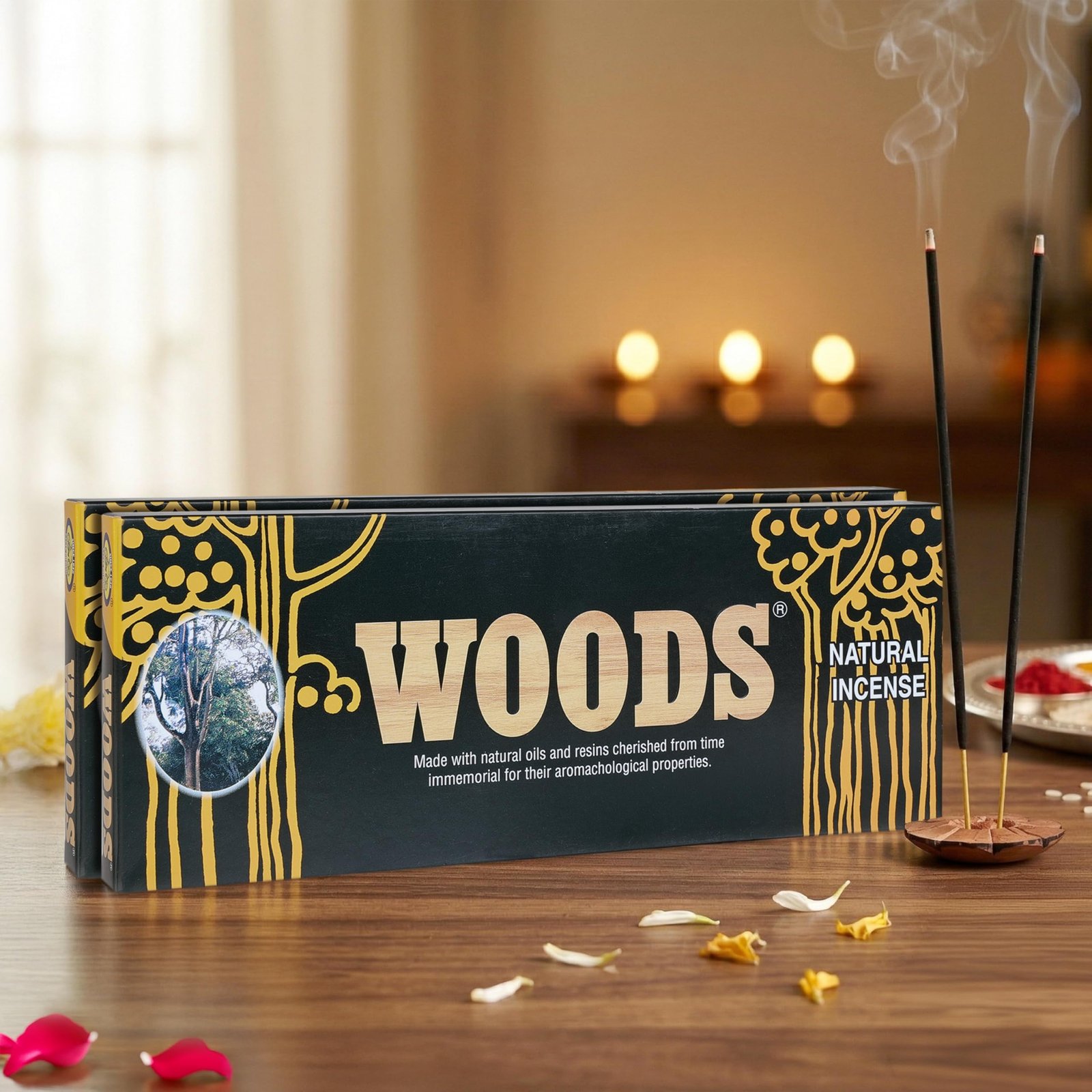 Cycle Pure Woods Natural Incense Sticks, 9 Inch | Lasts Upto 60 Mins per Stick | Woody, Sandal, Resin, Cedar, Masala, Amber, Natural Fragrance for Puja, Meditation, Pack of 2 (70gm Per Pack)