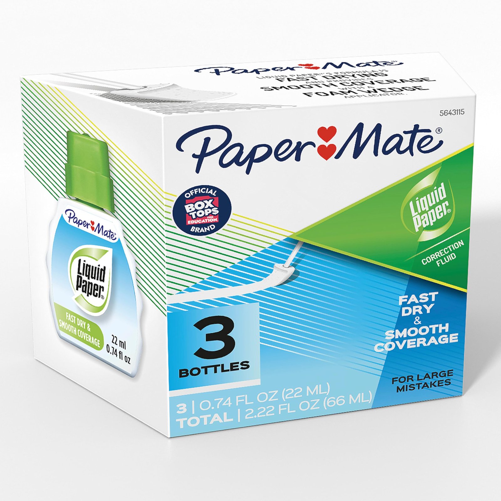 Papermate 5643115 Fast Dry Correction Fluid, 22 ml Bottle, White, 3/Pack by Papermate