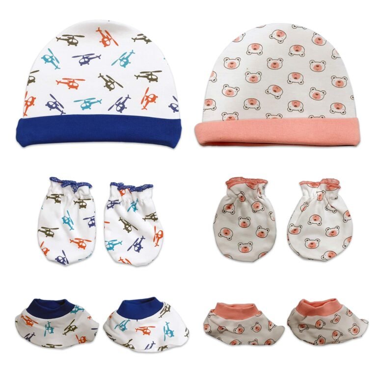 LuvLap CAPS Booties Mittens Set Helicopter Bear FACE Print PO2