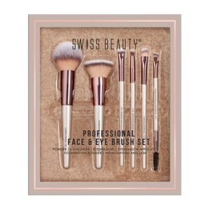 Swiss Beauty Professional Face & Eye Brush Set | 6-Piece Brush Set | Soft Synthetic Bristles | Easy Blending | Flawless Application | Premium Quality | Comfortable Grip | Cream, Liquid & Powder Formulation