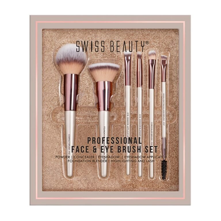 Swiss Beauty Professional Face & Eye Brush Set | 6-Piece Brush Set | Soft Synthetic Bristles | Easy Blending | Flawless Application | Premium Quality | Comfortable Grip | Cream, Liquid & Powder Formulation