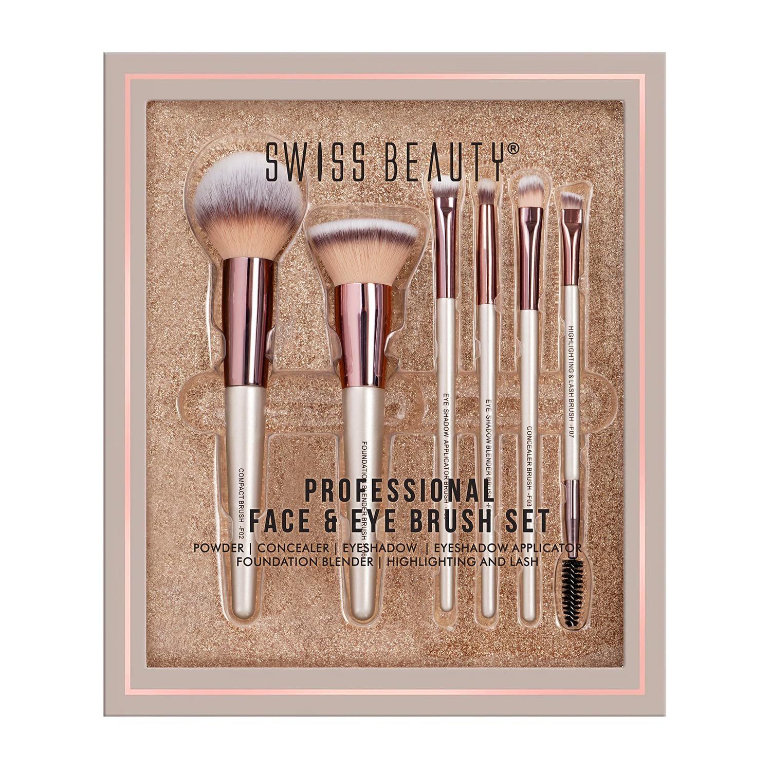 Swiss Beauty Professional Face & Eye Brush Set | 6-Piece Brush Set | Soft Synthetic Bristles | Easy Blending | Flawless Application | Premium Quality | Comfortable Grip | Cream, Liquid & Powder Formulation