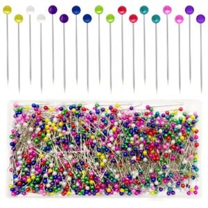 1000pcs Sewing Pins Straight Pin for Fabric, Pearlized Ball Head Quilting Pins Long 1.5inch, Multicolor Corsage Stick Pins for Dressmaker, Jewelry DIY Decoration, Craft and Sewing Project