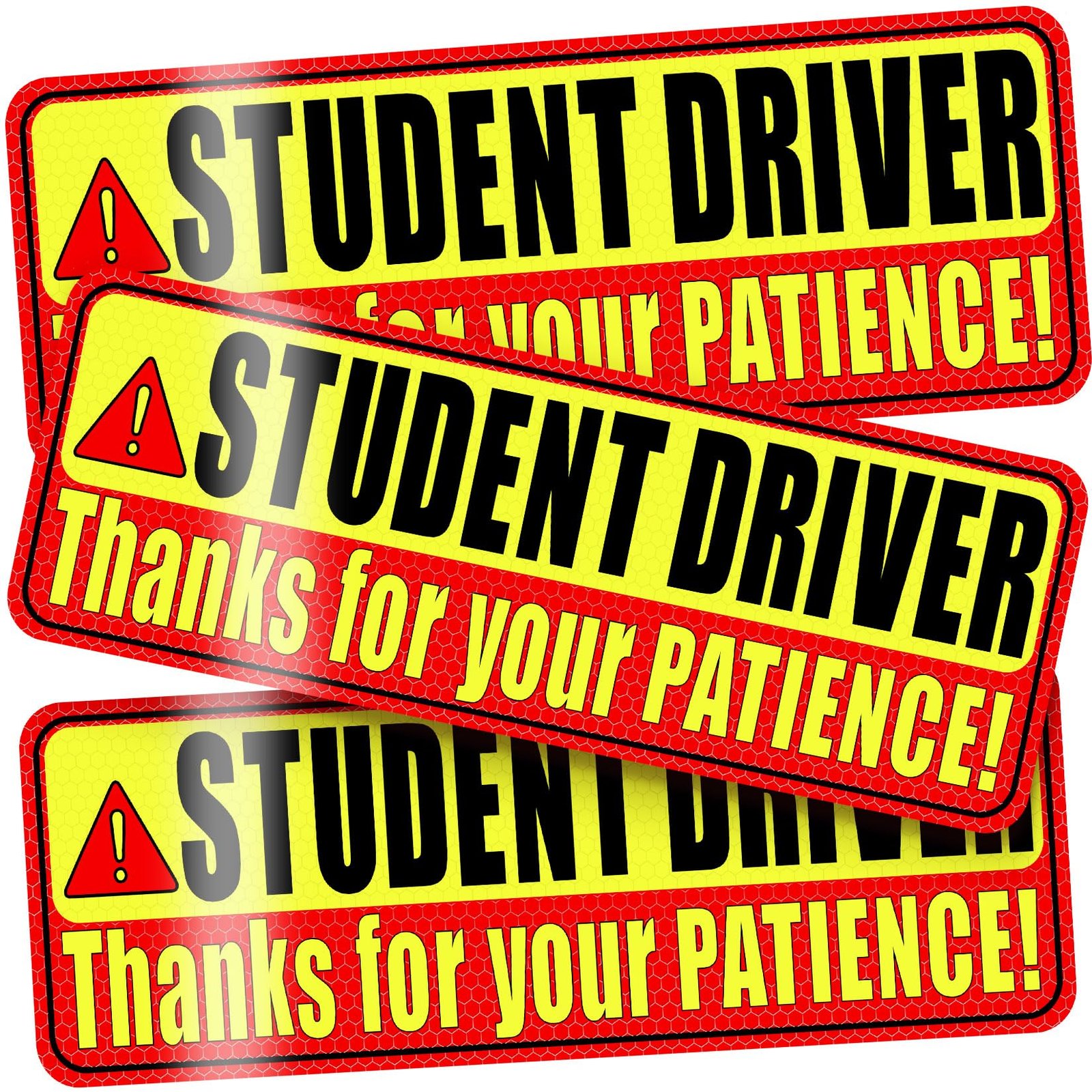 PSLER 3 Pcs Student Driver Magnet for Car,be patient student driver magnet Boys and Girls New Student Driver Sticker Safety Warning Red and Yellow Reflective Signs Reusable Movable 10.8”3.7inch Gifts
