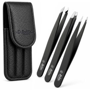 Beauté Secrets Tweezers Set – Tweezers for Eyebrows – Great Precision Plucker for Facial Hair, Splinter and Ingrown Hair Removal, Hair Threading