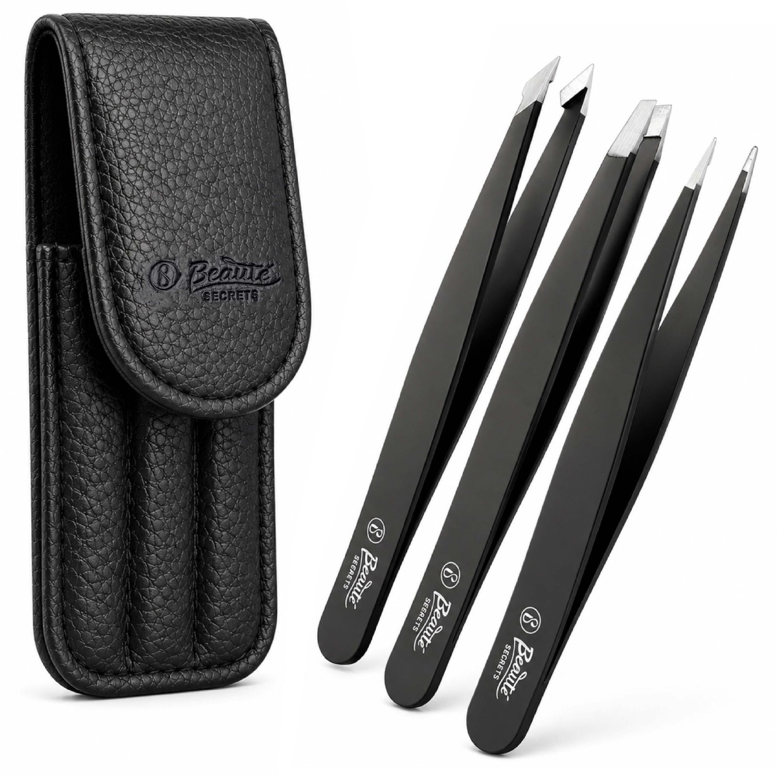 Beauté Secrets Tweezers Set – Tweezers for Eyebrows – Great Precision Plucker for Facial Hair, Splinter and Ingrown Hair Removal, Hair Threading