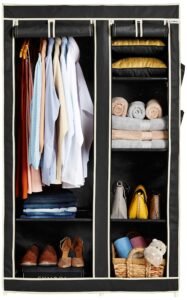 Amazon Brand – Solimo 2-Door Foldable Wardrobe, 6 Racks, Black (Plastic,Fabric)