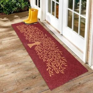 Onlymat Extra Long Doormat, Natural Coco Coir Tree Print Door Mat with Non Slip PVC Backing, Long 48″x16″ Rug for Double Door Entry, Heavy Duty Mat for Front Porch & Entryway, Brown Inverted