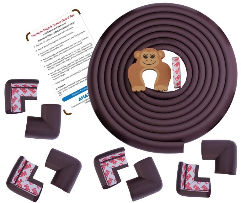 AMAZARA Baby Proofing Edge & Corner Guards | Extra Long 16.4Ft Edge + 8 Pre-Taped Corner Protectors | Child Safety Furniture Cushions | Brown