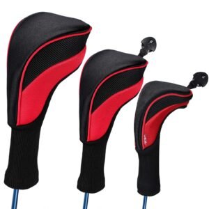 LONGCHAO Black Golf Head Covers Driver 1 3 4 5 7 X Fairway Woods Headcovers Long Neck Neoprene Protective Covers with Interchangeable No. Tags Fits All Fairway and Driver Clubs(3pcs)