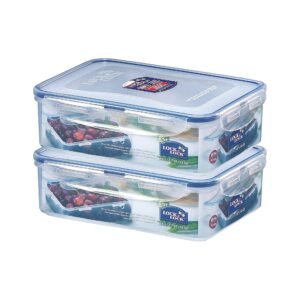 LocknLock Classics Rectangular Plastic Airtight Food Storage Containers with Leak Proof Lid, 1.6 Liter, Set of 2, Transparent (HPL824 x 2)