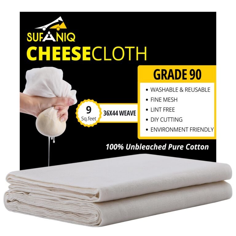 Sufaniq Cheesecloth Grade 90 ‘ 1 Sq Yard Unbleached 100% Cotton Fabric Reusable Ultra Fine Muslin Cloth for Straining,Cooking,Cheesemaking,Baking,5 x 10 x 0.5 Centimeters,Beige