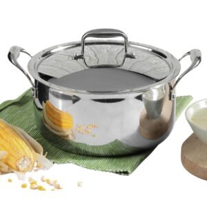 Vinod Platinum Triply Stainless Steel Saucepot with Lid 5L (24 cm) | 2.5 mm Thick Base | Multi-Purpose Biryani & Curry Pot | Induction & Gas Stove Compatible | 5 Year Warranty – Silver