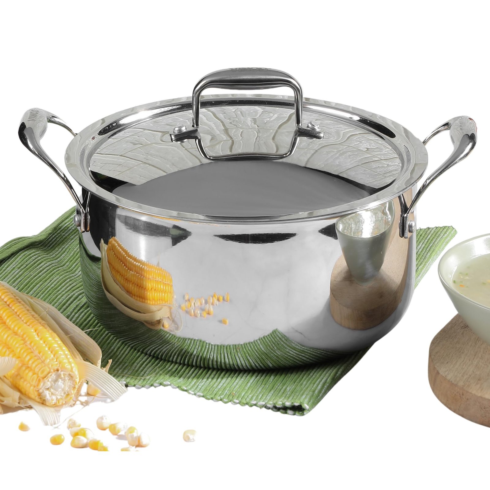 Vinod Platinum Triply Stainless Steel Saucepot with Lid 5L (24 cm) | 2.5 mm Thick Base | Multi-Purpose Biryani & Curry Pot | Induction & Gas Stove Compatible | 5 Year Warranty – Silver