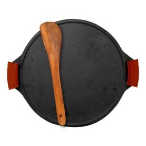 Rock Tawa Dosa Tawa 12 Inch Pre-Seasoned Cast Iron with Free Wooden Spatula and Silicon Grip Cover