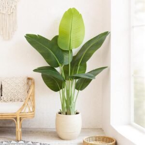 Lifelike Bird of Paradise Artificial Plant 4ft Faux Banana Leaf Tree with 9 Trunks for Home Decor – Perfect Indoor Silk Floor Plant for Living Room, Office, and Bedroom Ambiance Enhancement