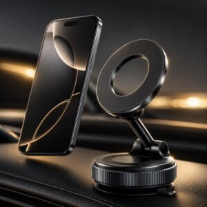 (1 Year Warranty) 360° Magnetic Vacuum Car Phone Holder, N52 Strong Suction Mount for Dashboard, Windshield, Mirror & Smooth Surfaces, Universal Smartphone Holder – Black