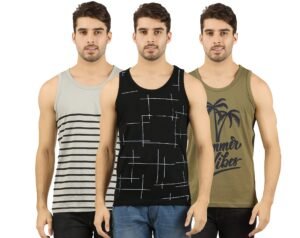 THE ARCHER Men’s Cotton Printed Regular Fit Vest (Pack of 3)