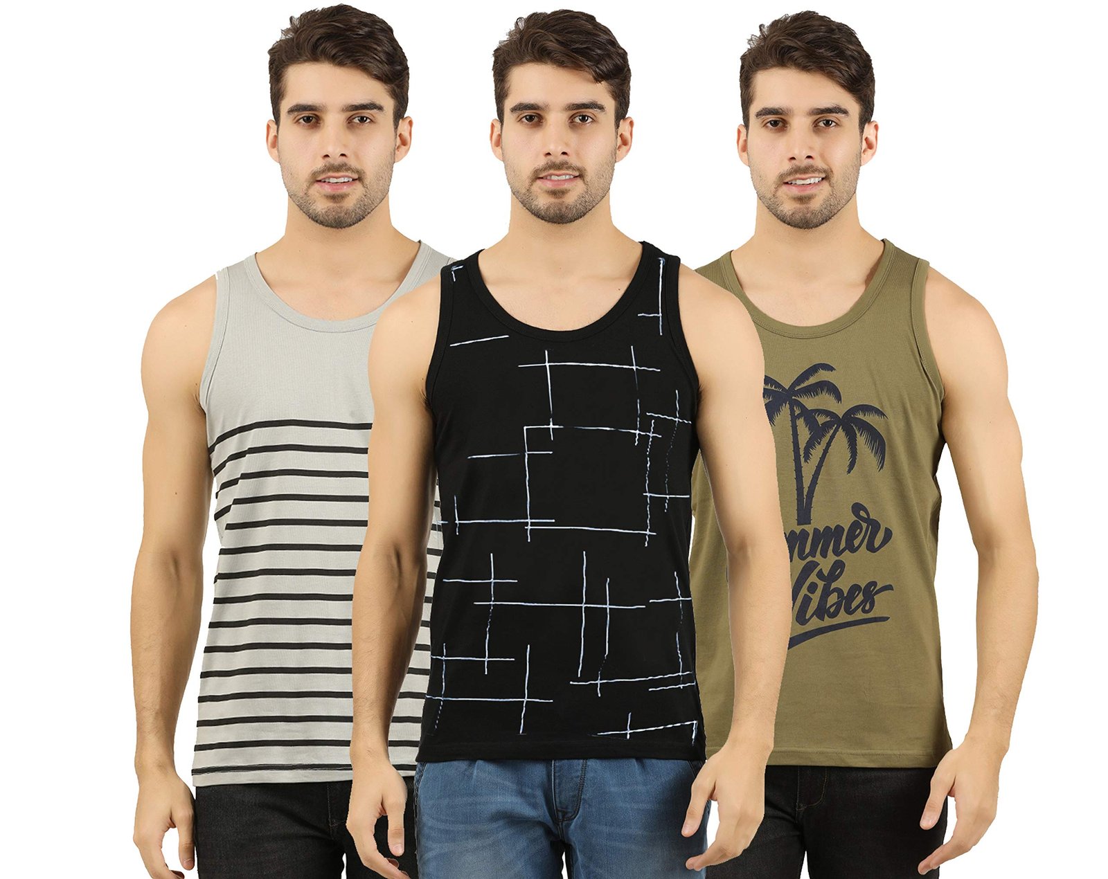 THE ARCHER Men’s Cotton Printed Regular Fit Vest (Pack of 3)