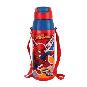 CELLO Puro Steel-X Hydra Kid 600 Inner Steel Insulated Water Bottle 520ml, Red | Spiderman Print | ISI Certified, Leakproof | Easy to Carry with Loop | Insulated Cold Water Bottle For School, Picnic