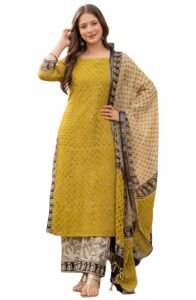 Amayra Women’s Pure Cotton Straight Kurta Set with Palazzo Pants & Dupatta|Ethnic wear|Kurta Set for Women