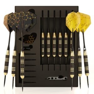 CC-Exquisite Professional Steel Tip Darts Set – Custom Shaft and Flight Setup |6 Brass Barrels |12 Aluminum Shafts 35/48mm |12 Flights Standard/Slim |Darts Sharpener |Darts Tool and Case