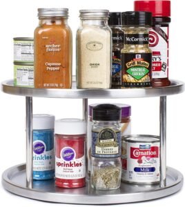 Lazy Susan Serving Tray, Brushed Stainless Steel (2-Tier)