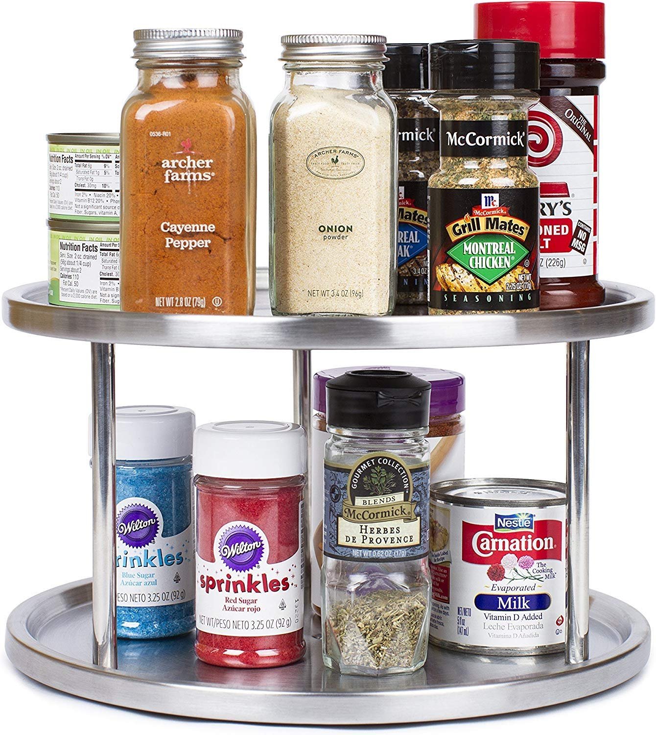 Lazy Susan Serving Tray, Brushed Stainless Steel (2-Tier)