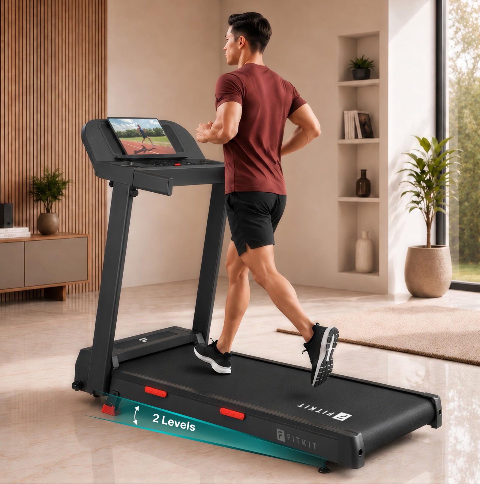 FITKIT by Cult Jogging Treadmill BLDC 4.5HP Peak | 120Kg Max Weight Capacity | 3-Level Incline | LED Display with Tablet Holder |12km/hr Speed | for Home Gym Equipment