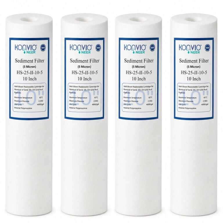 KONVIO NEER 10 Inch PP Spun Filter Cartridge, 5 Micron, High Density Polypropylene Pre Filter for Standard 10 Inch Water Purifier Pre Filter Housing, Pack of 4