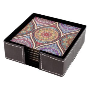 Birch & Co. Leather Coasters – Tea Coaster – Dining Table Decor Accessories – Coster Set For Dining Table For Hot Pots – Coasters For Cups Set Of 6 -Durable And Long-Lasting, Premium Finish, Mandala