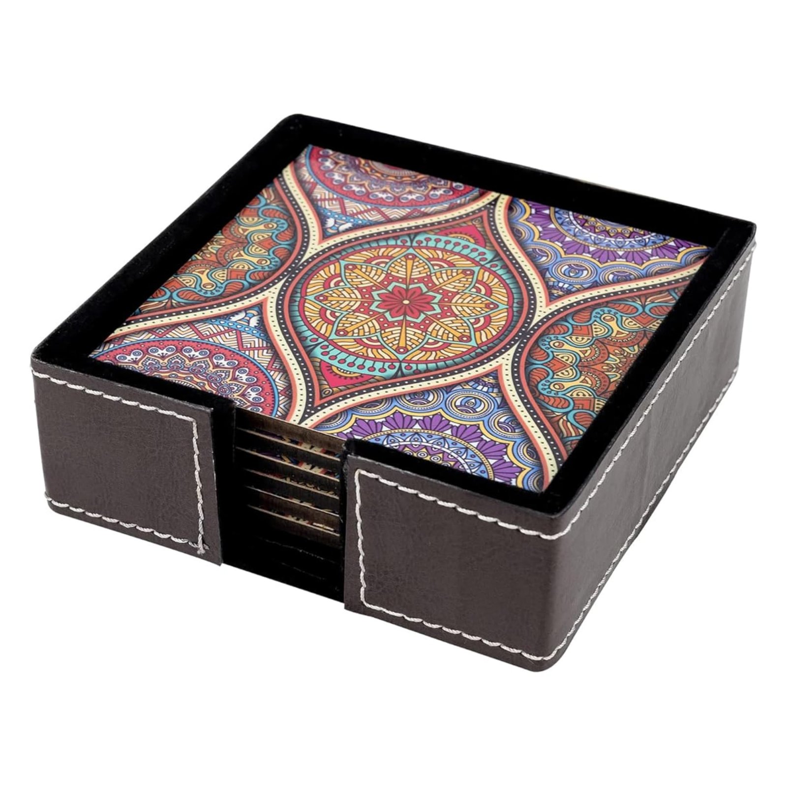 Birch & Co. Leather Coasters – Tea Coaster – Dining Table Decor Accessories – Coster Set For Dining Table For Hot Pots – Coasters For Cups Set Of 6 -Durable And Long-Lasting, Premium Finish, Mandala