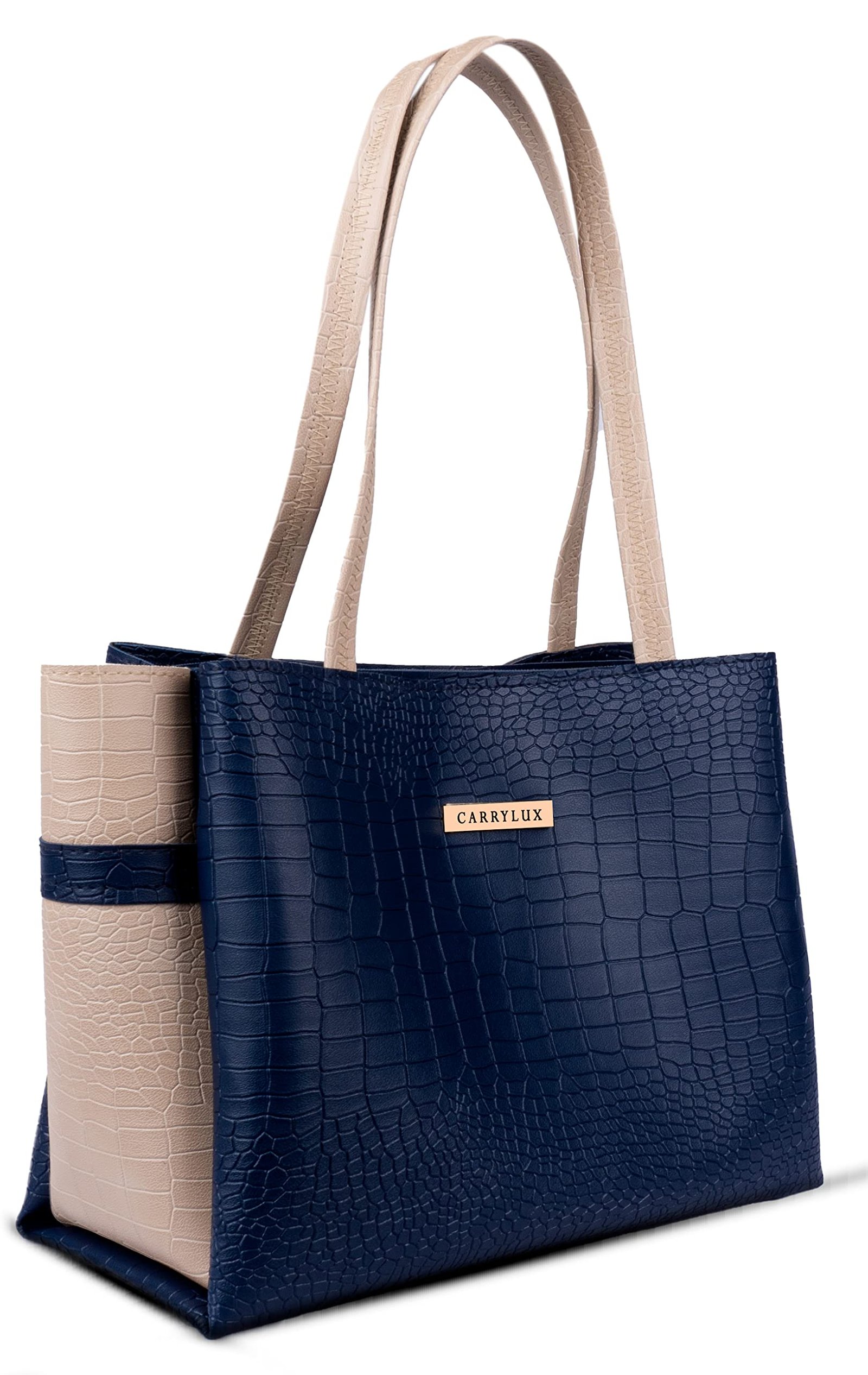 Carrylux Dual Tone Large Capacity Croco Pattern Tote Handbags Purses Shoulder Bag For Womens