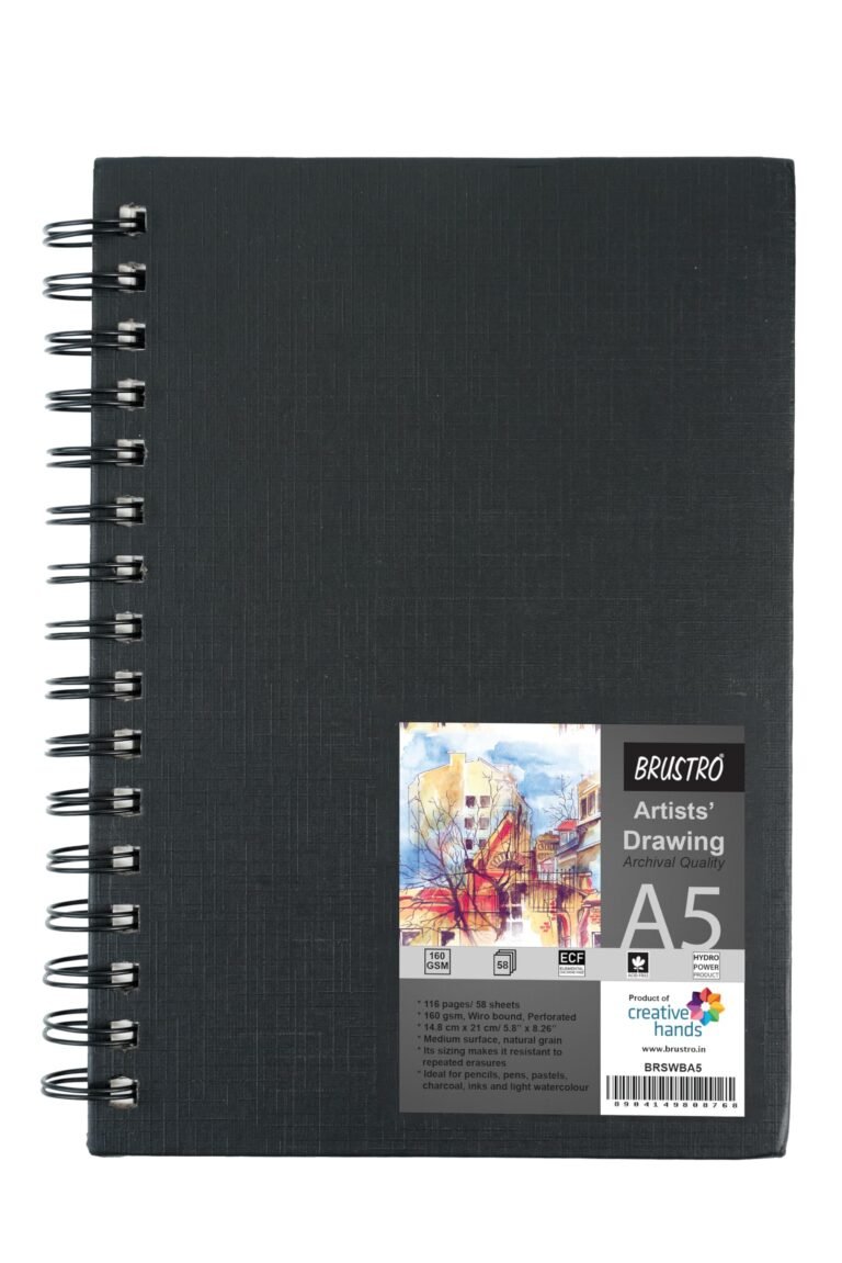 Brustro Artists’ Sketch Book Wiro Bound, Size A5 (5.8×8.3 inches), 160 GSM, 116 Pages (Acid Free) | Ideal for Sketching,Shading,Drawing with Pencil,Charcoal,Graphite