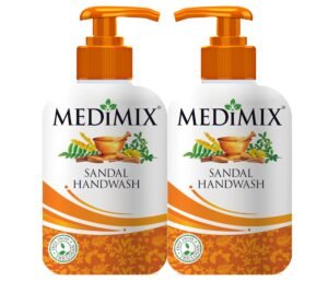 Medimix Sandal Liquid Handwash 250g Bottle (1 + 1 Combo Pack) | Ideal for Germ Protection, Soft & Moisturized Hands | Harsh Chemical-Free | Enriched with 18 Exotic Herbs