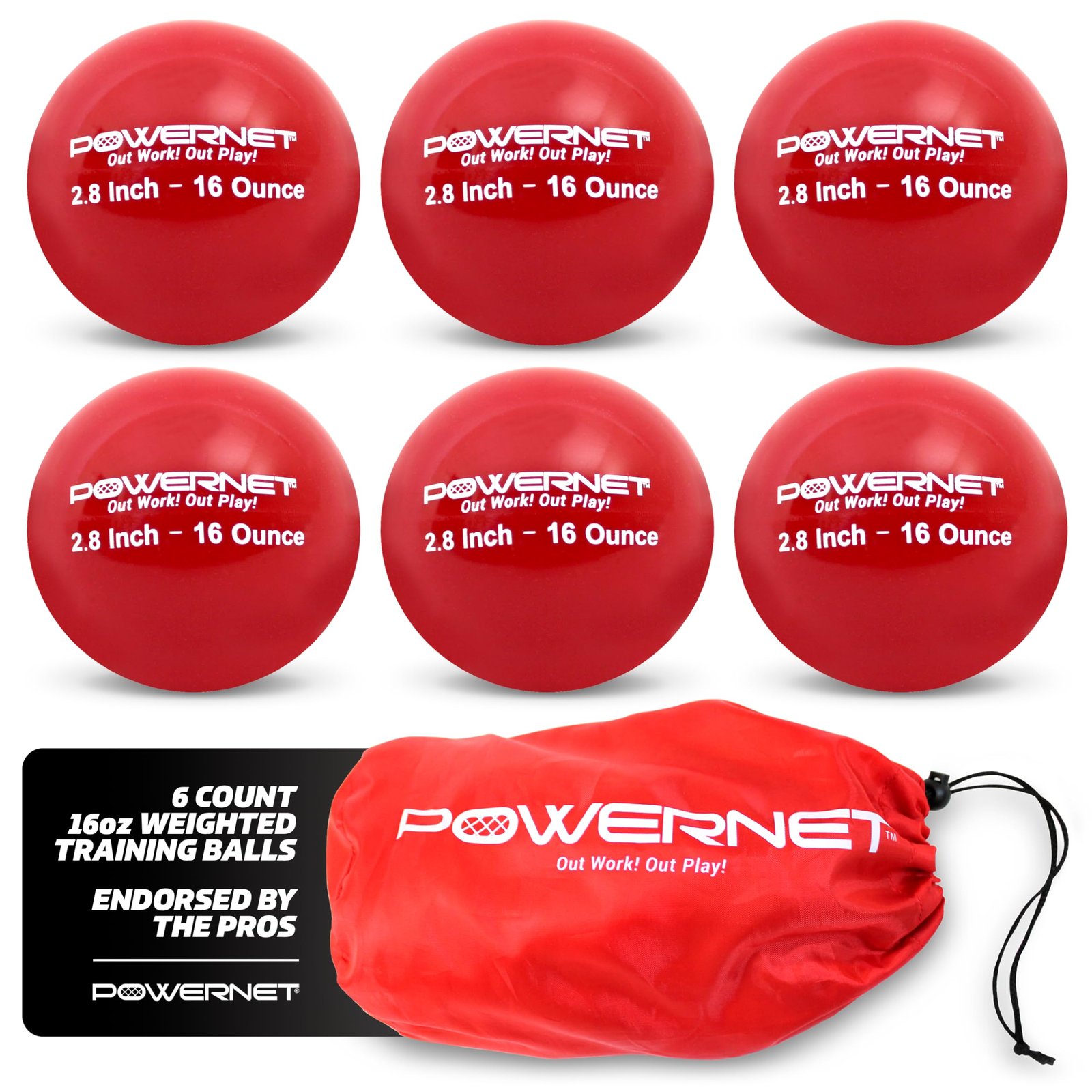 PowerNet 2.8″ Weighted Hitting Batting Training Balls (6 Pack) | Choose Your Weight 12 to 20 oz | Build Strength and Muscle | Improve Technique and Form | Baseball Size | Enhance Hand-Eye Coordination