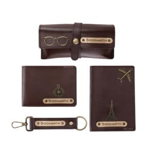AICA Personalised Gift for Man Custom Name Wallet Accessories Combo Set for Husband Boyfriend Father (Darkbrown) | Rakhi Rakshabandhan Gift Hamper for Brother